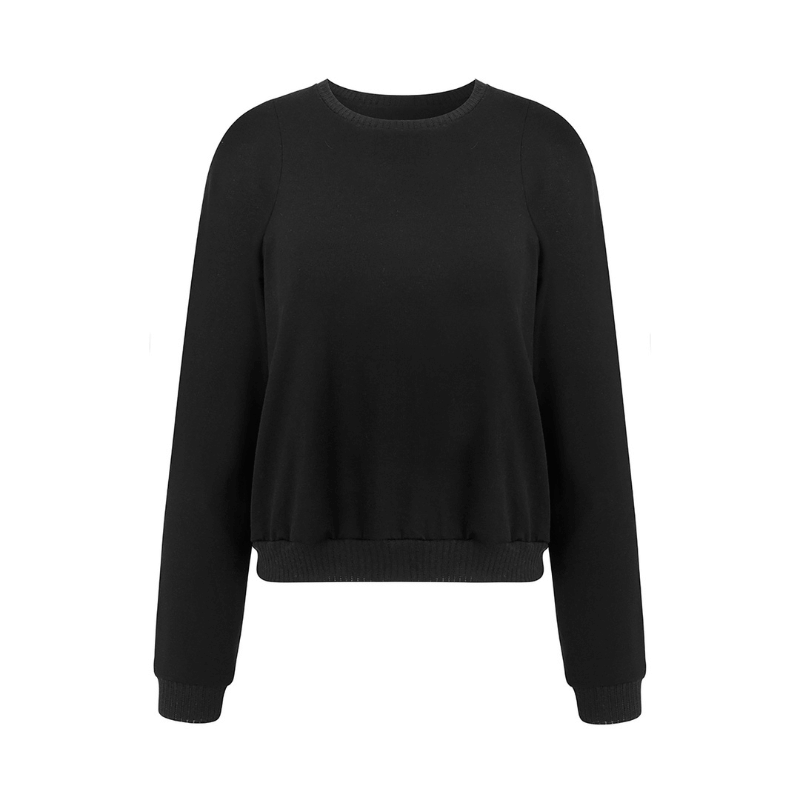 Stylish black merino wool sweatshirt with drop shoulders and elasticated cuffs.