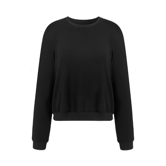 Stylish black merino wool sweatshirt with drop shoulders and elasticated cuffs.