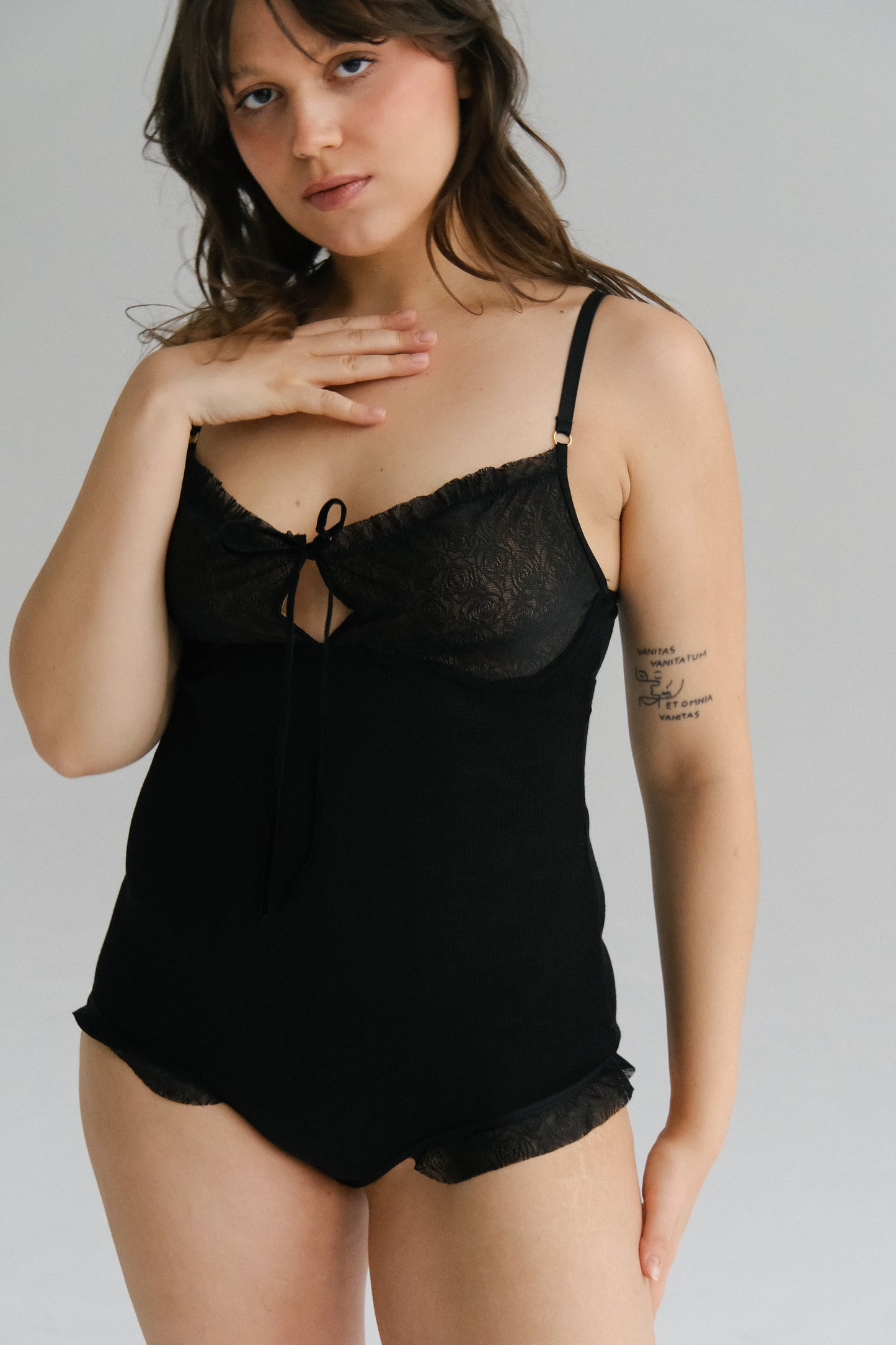 Merino wool and tulle Bodysuit Sierra - limited edition "roses"