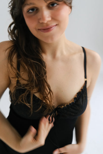 Merino wool and tulle Bodysuit Sierra - limited edition "roses"